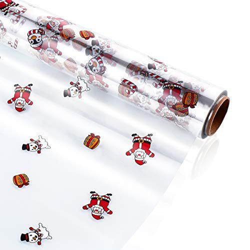 PATKAW 1 unidad de Navidad Cellophane rollo de lámina de 2,5 ml de grosor transparente con Papá Noel Modelo Violonchelo papel de embalaje para cestas de flores Arti y Mestieri
