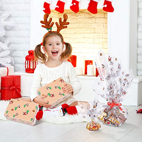 PATKAW 1 unidad de Navidad Cellophane rollo de lámina de 2,5 ml de grosor transparente con Papá Noel Modelo Violonchelo papel de embalaje para cestas de flores Arti y Mestieri