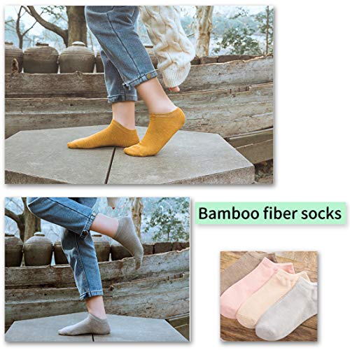 PAWRIS Calcetines invisibles de bambú para mujer Calcetines tobilleros casuales, 5 pares