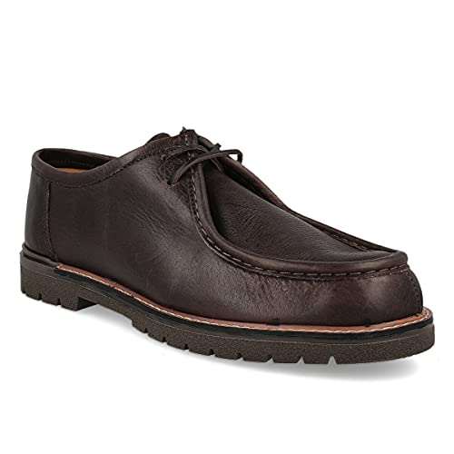 PAYMA - Mocasín Wallabee de Piel Hombre. Náuticos Sport de Cordones. Zapatos de Cordones Hombre Tipo Derby Brogue. Piso de Goma. Color: Marrón Chocolate. Talla EU 42