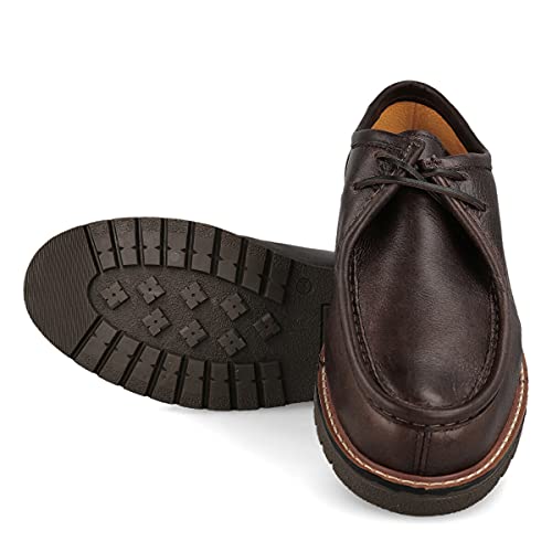 PAYMA - Mocasín Wallabee de Piel Hombre. Náuticos Sport de Cordones. Zapatos de Cordones Hombre Tipo Derby Brogue. Piso de Goma. Color: Marrón Chocolate. Talla EU 42