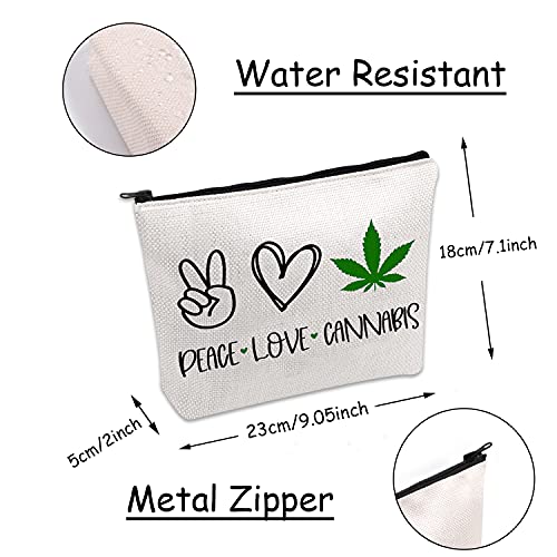 Peace Love Cannabis Bolsa de cosméticos Marihuana Bolsa de maquillaje con cremallera, regalo de marihuana para Stoner Weed Lover regalo, Peace Love Cannabis,