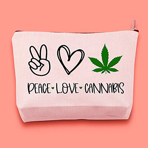 Peace Love Cannabis Bolsa de cosméticos Marihuana Bolsa de maquillaje con cremallera, regalo de marihuana para Stoner Weed Lover regalo, Peace Love Cannabis,