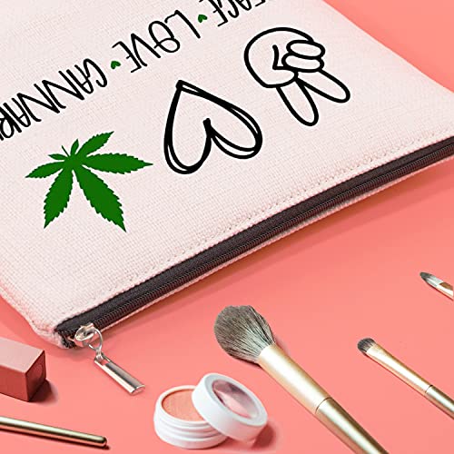 Peace Love Cannabis Bolsa de cosméticos Marihuana Bolsa de maquillaje con cremallera, regalo de marihuana para Stoner Weed Lover regalo, Peace Love Cannabis,