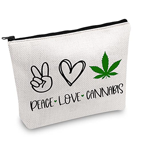 Peace Love Cannabis Bolsa de cosméticos Marihuana Bolsa de maquillaje con cremallera, regalo de marihuana para Stoner Weed Lover regalo, Peace Love Cannabis,