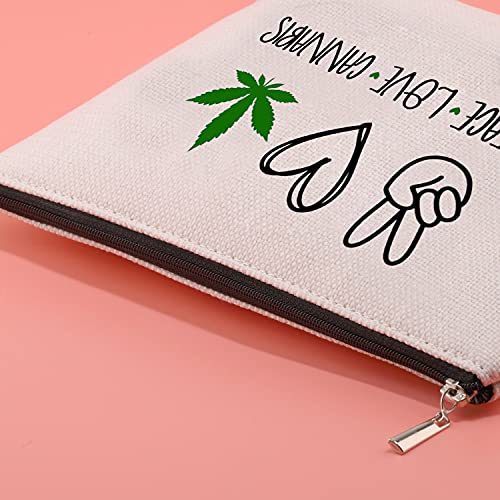Peace Love Cannabis Bolsa de cosméticos Marihuana Bolsa de maquillaje con cremallera, regalo de marihuana para Stoner Weed Lover regalo, Peace Love Cannabis,