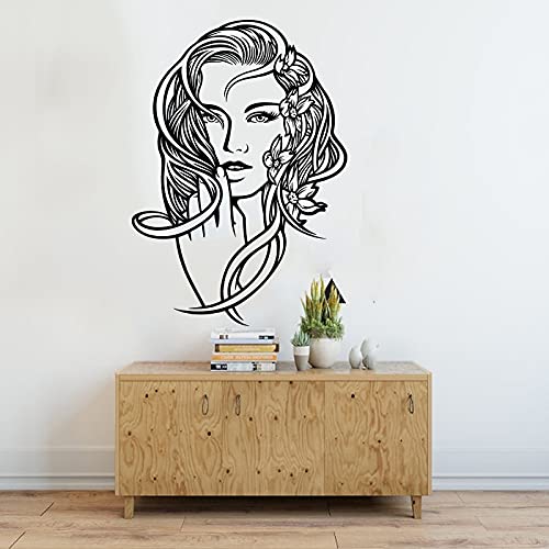 Peinado floral salón de belleza pegatina de pared para habitación de niña maquillaje corte de pelo calcomanía de pared de vinilo decoración del hogar A5 56x40cm