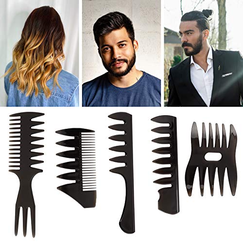 Peine de estilo profesional, 5 piezas retro de dientes anchos textura peine peluquería peine peluquería peine peine peinado conjunto para hombres peluquería