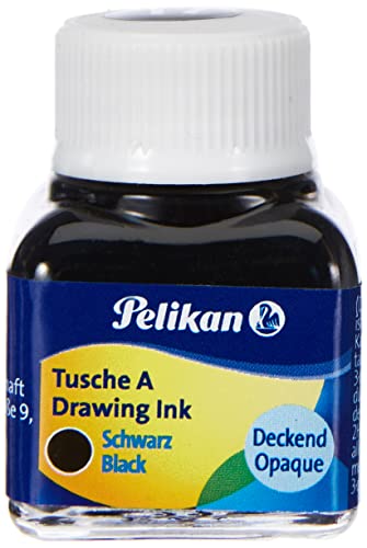 Pelikan 201665 - Tinta China 523-17, 10 ml en vidrio, se puede usar en papel, tarjetas de dibujo y películas opacas, negro perla