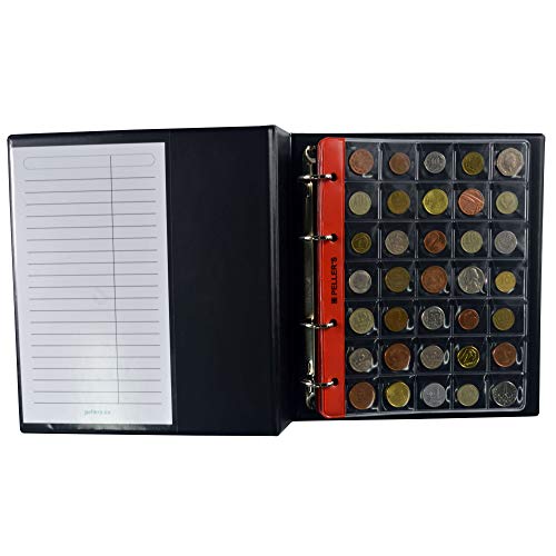 PELLER'S Álbum de Monedas para 275 Monedas (Tipo M Álbum). 5+5 Hojas con 100 Compartimentos 35x40mm y 175 Compartimentos 27x27mm. Ideal para Monedas de Euro y Otros. (Modelo M)