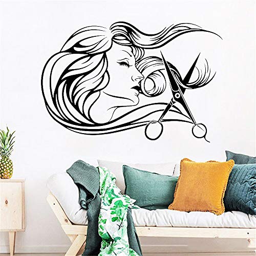 Peluquería salón mujer pared calcomanía pegatina barbería peluquería herramientas tijeras peluquería vinilo mural 57x38cm