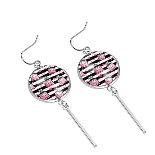 Pendientes de aro colgantes de acero inoxidable con diseño de rayas de perfume rosa