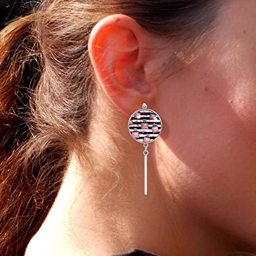 Pendientes de aro colgantes de acero inoxidable con diseño de rayas de perfume rosa