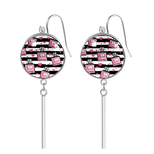 Pendientes de aro colgantes de acero inoxidable con diseño de rayas de perfume rosa