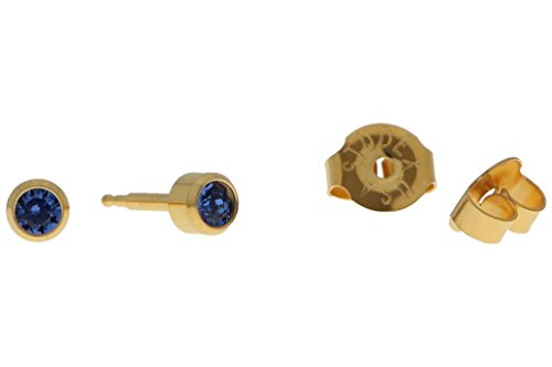 Pendientes (primero) de Acero quirúrgico, estériles, anti alérgico, con Piedra sintética (azul oscuro chapado en oro)