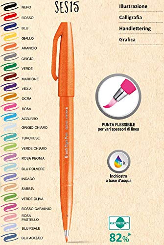 Pentel SES15C Brush Sign Pen rotulador punta fibra flexible 12 colores
