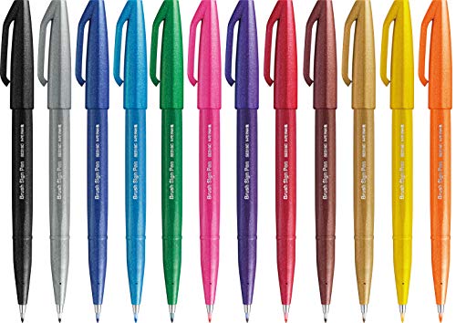 Pentel SES15C Brush Sign Pen rotulador punta fibra flexible 12 colores