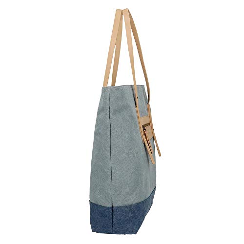 Pepe Jeans Tana Bolso Shopper Azul 35x40x11 cms Algodón, Poliéster y PU.