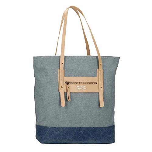Pepe Jeans Tana Bolso Shopper Azul 35x40x11 cms Algodón, Poliéster y PU.