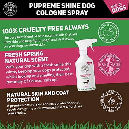 Perfume Pupreme Shine para perros, 250 ml, hojas de pelo de cachorro, súper brillante, una gran colonia hipoalergénica para perros de larga duración, aceites esenciales con cítricos eucalipto
