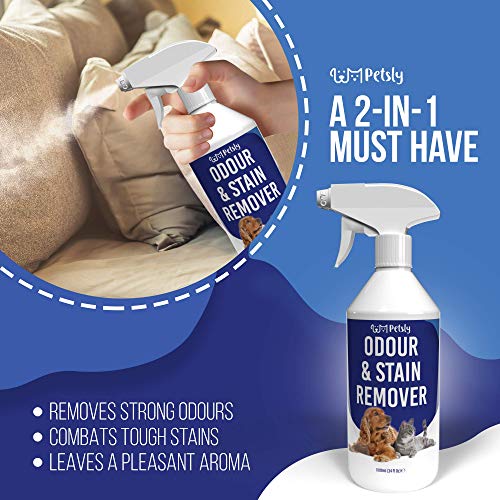 Petsly Spray Eliminador de Olores Mascotas - Limpiador Enzimatico Orina Perros y Gatos - Detergente Enzimatico Perros para Manchas Orina - Spray Quita Olores Perros, Neutralizador de Olores Gatos, 1L