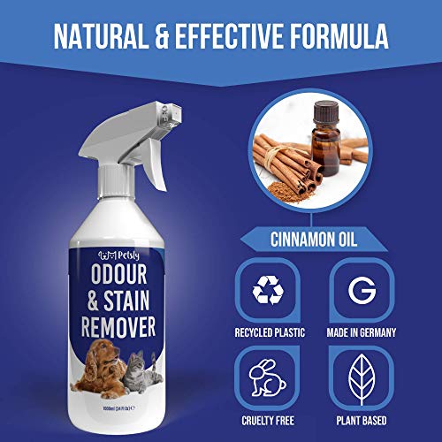 Petsly Spray Eliminador de Olores Mascotas - Limpiador Enzimatico Orina Perros y Gatos - Detergente Enzimatico Perros para Manchas Orina - Spray Quita Olores Perros, Neutralizador de Olores Gatos, 1L