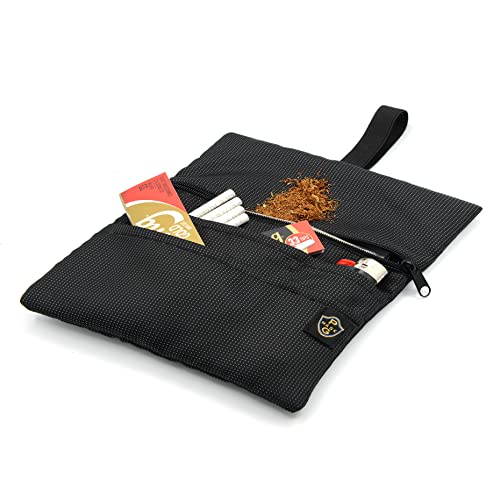 PG MASK® Tabaquera de Tela Jacquard para Hombre - Funda Pitillera para Tabaco, Papel de Liar, Filtros y Encendedor con Bolsillo Secreto. (Pindot - Black)