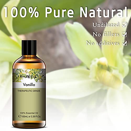 PHATOIL Aceites Esenciale de Vainilla 100 ml, 100% Naturales Puros, Aceite Esencial de Aromaterapia de Grado Terapéutico, Aceite Esenciales para Humidificador, Difusor, Regalos Perfectos