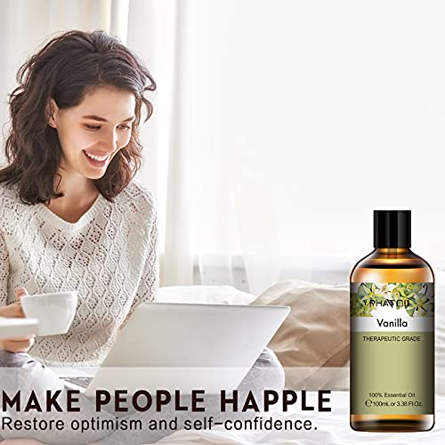 PHATOIL Aceites Esenciale de Vainilla 100 ml, 100% Naturales Puros, Aceite Esencial de Aromaterapia de Grado Terapéutico, Aceite Esenciales para Humidificador, Difusor, Regalos Perfectos
