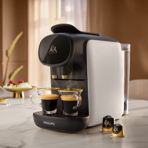 Philips l'Or Barista Sublime Cafetera de Cápsulas, Satin Blanc, Reconocimiento de Cápsula Doble, 1 o 2 Tazas, Bandeja de Goteo Ajustable, LM9012/00