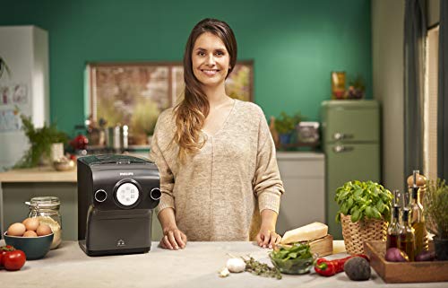 Philips Máquina para hacer pasta fresca HR2382/15 - pasta fresca en menos de 10 min, tecnología de peso automático, capacidad para 600 g, 8 variedades de pasta, color negro