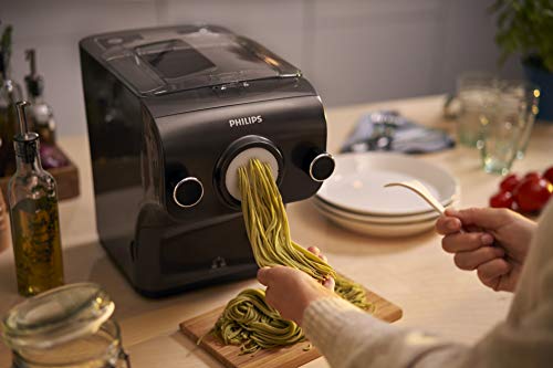 Philips Máquina para hacer pasta fresca HR2382/15 - pasta fresca en menos de 10 min, tecnología de peso automático, capacidad para 600 g, 8 variedades de pasta, color negro