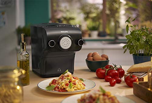 Philips Máquina para hacer pasta fresca HR2382/15 - pasta fresca en menos de 10 min, tecnología de peso automático, capacidad para 600 g, 8 variedades de pasta, color negro