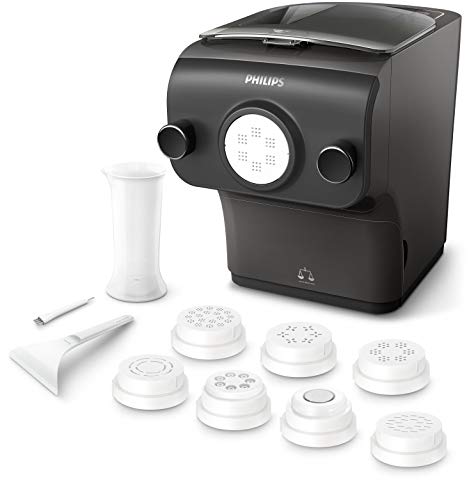 Philips Máquina para hacer pasta fresca HR2382/15 - pasta fresca en menos de 10 min, tecnología de peso automático, capacidad para 600 g, 8 variedades de pasta, color negro