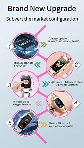 PHIPUDS Smartwatch Mujer, Reloj Inteligente Impermeable IP67 con Smart Watch Monitor de Sueño Pulsómetros Cronómetros Contador de Caloría,Control de Musica, iOS y Android Oro