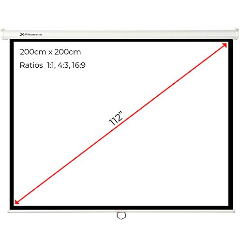 Phoenix Technologies - Pantalla de proyección Manual Plegable 112” 2 x 2m Formatos 1:1, 4:3, 16:9 de techo y pared
