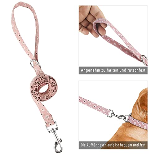 Piang Gouer Juego de collar y correa, diseño floral, collar para mascotas con hebilla de metal, tamaño ajustable, collar para gatos para perros pequeños y medianos (rosa-S)