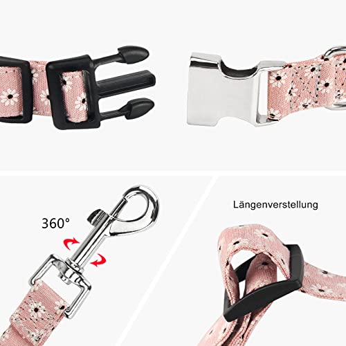 Piang Gouer Juego de collar y correa, diseño floral, collar para mascotas con hebilla de metal, tamaño ajustable, collar para gatos para perros pequeños y medianos (rosa-S)