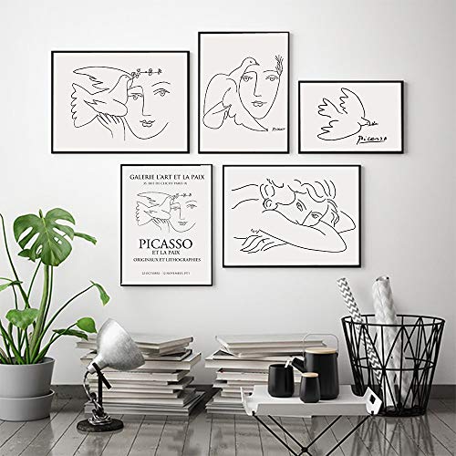 Picasso Matisse carteles e impresiones abstractas chica pájaro línea lienzo cuadro hogar sin marco lienzo decorativo pintura B 50x70cm