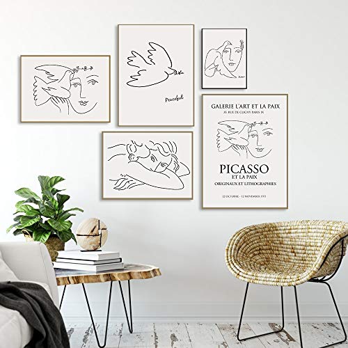 Picasso Matisse carteles e impresiones abstractas chica pájaro línea lienzo cuadro hogar sin marco lienzo decorativo pintura B 50x70cm