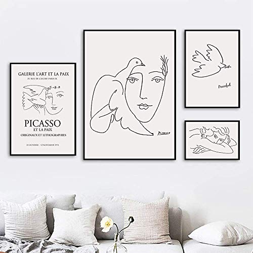 Picasso Matisse carteles e impresiones abstractas chica pájaro línea lienzo cuadro hogar sin marco lienzo decorativo pintura B 50x70cm