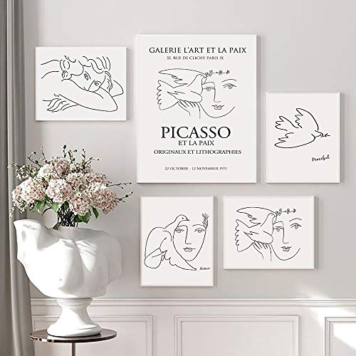 Picasso Matisse carteles e impresiones abstractas chica pájaro línea lienzo cuadro hogar sin marco lienzo decorativo pintura B 50x70cm