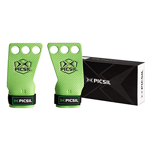PICSIL Azor 3H Calleras para Cross Training Grips 3 Agujeros. Protector de Mano para Hombre y Mujer. Ideal Box y Gym (Size Extra-Large - XL, Verde)