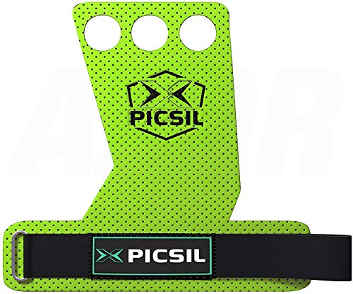 PICSIL Azor 3H Calleras para Cross Training Grips 3 Agujeros. Protector de Mano para Hombre y Mujer. Ideal Box y Gym (Size Extra-Large - XL, Verde)