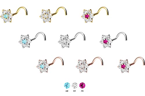 Piercing Line 18 quilates de oro studs nariz cristal flor