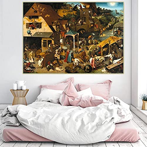 Pieter Bruegel Posters De Obras De Arte Impresiones "Los Proverbios Holandeses" Pinturas Famosas Arte De La Pared De La Lona De La Vendimia Para La Decoracion De La Salon Cuadros 60x80cm Sin Marco