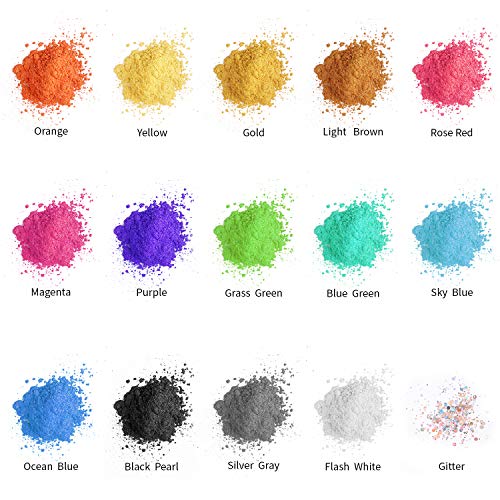 Pigmento para Resina Epoxi, Colorante Jabones 10g * 15 Colores - MENNYO Mica en Polvos Metálico Natural para Kit Hacer Velas, Fabrica Slime, Pintura, Sombra de Ojos, Maquillaje, Esmalte de Uñas