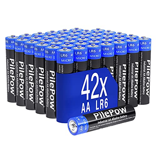 Pilas AA alcalinas, 42 Unidades Industrial 1.5 V LR6 Almacenamiento de 10 años baterías Desechables para Juguetes, Reloj Despertador, Control Remoto portátil y Otros Dispositivos Diarios