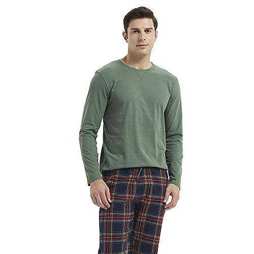 PimpamTex – Pijama Franela de Hombre con Pantalón y Manga Larga, Conjunto de Pijama de Invierno 100% Algodón y Franela para Hombre y Chico (L, Berlín Verde)