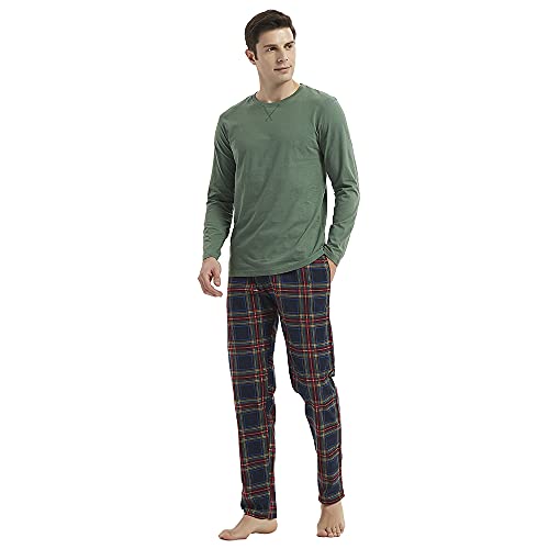 PimpamTex – Pijama Franela de Hombre con Pantalón y Manga Larga, Conjunto de Pijama de Invierno 100% Algodón y Franela para Hombre y Chico (L, Berlín Verde)
